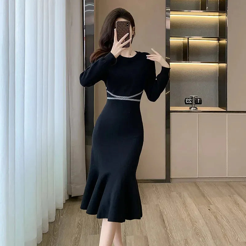 Hannah Fishtail Skirt Knitted Casual Long Sleeve Dress